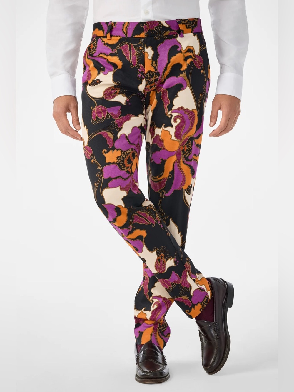 Mr Turk Men's Black Floral Print Dress Pants - Purple & Orange Pattern